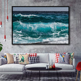 Ocean Canvas Art, Sea Waves Framed Canvas Prints Wall Art Decor, Black Floating Frame