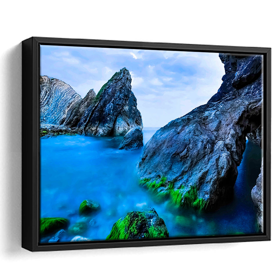 Ocean Mountains Framed Canvas Prints Wall Art Decor, Framed Picture, Floating Frame