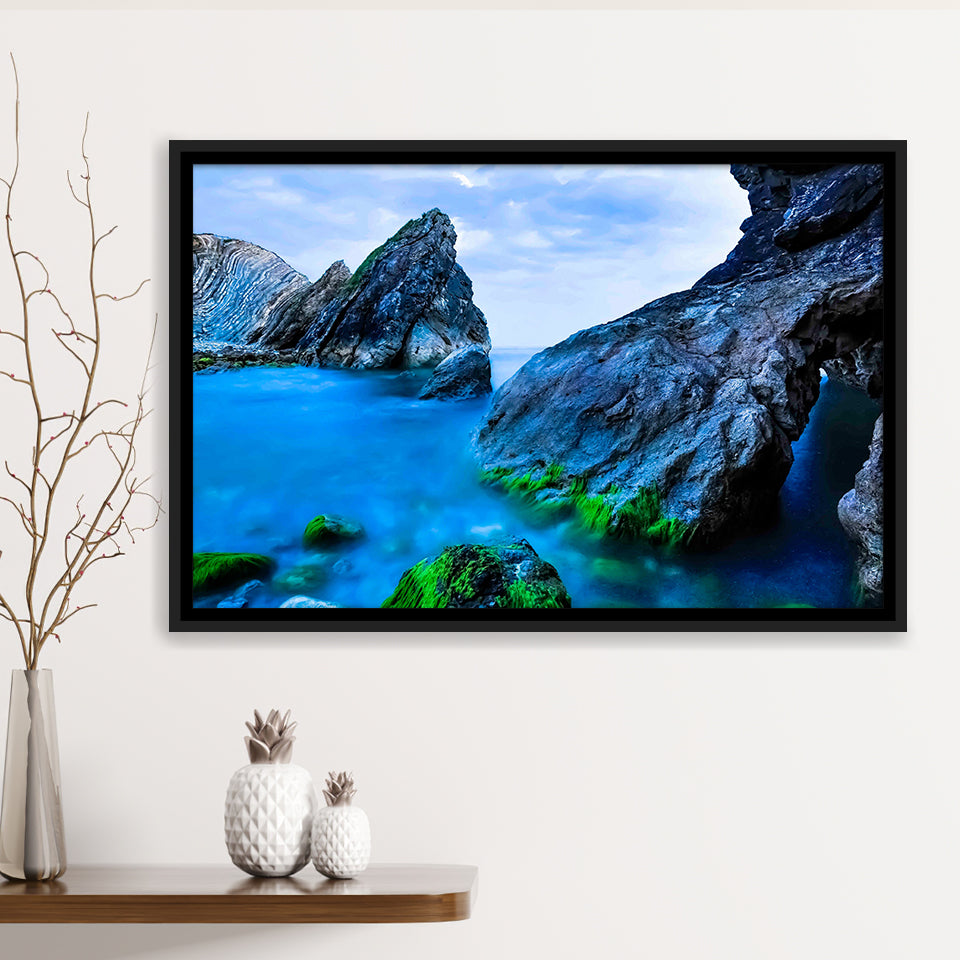 Ocean Mountains Framed Canvas Prints Wall Art Decor, Framed Picture, Floating Frame