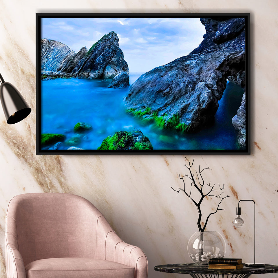 Ocean Mountains Framed Canvas Prints Wall Art Decor, Framed Picture, Floating Frame