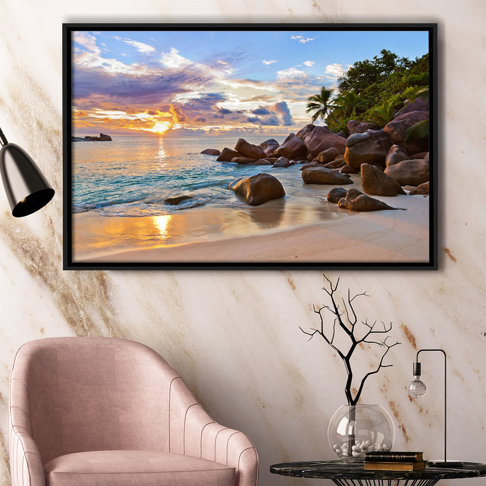 Ocean Sandy Beach Framed Canvas Prints Wall Art - Painting Canvas, Wall Decor, Floating Frame,Painting Prints, For Sale