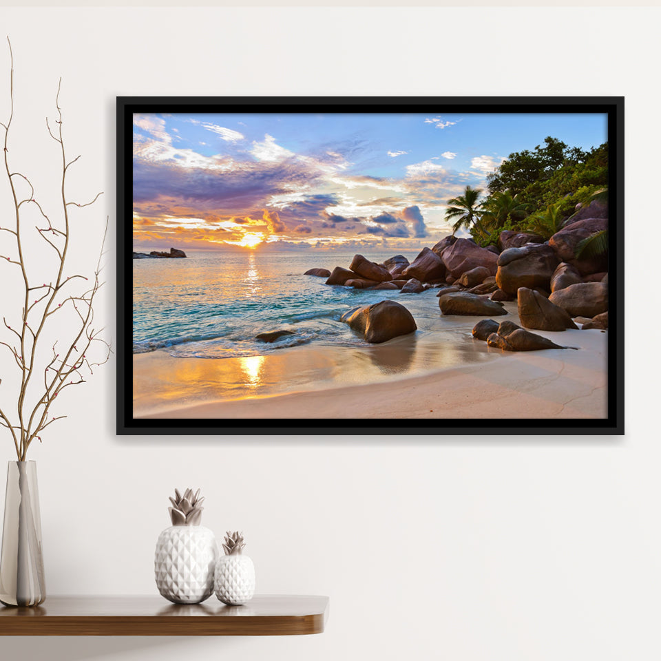 Ocean Sandy Beach Framed Canvas Prints Wall Art - Painting Canvas, Wall Decor, Floating Frame,Painting Prints, For Sale