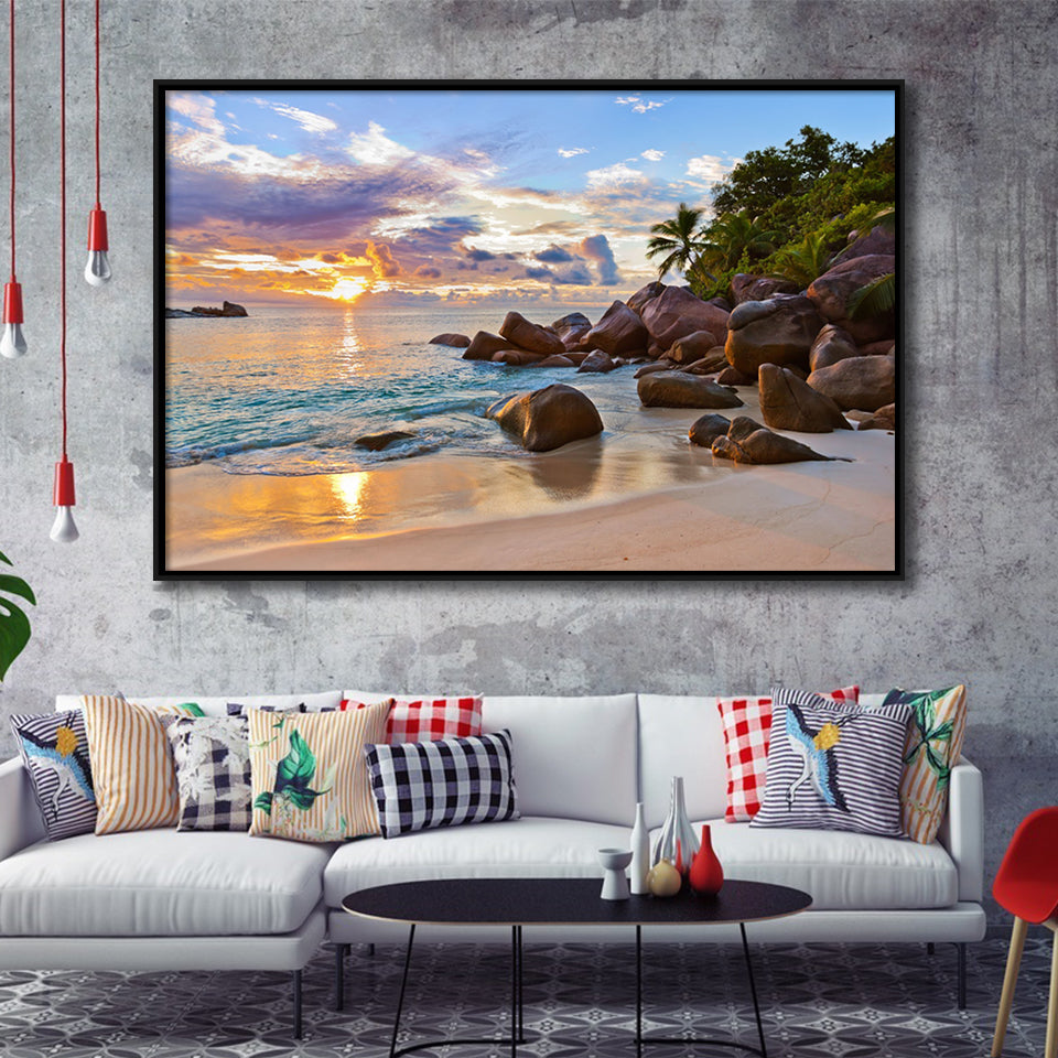 Ocean Sandy Beach Framed Canvas Prints Wall Art - Painting Canvas, Wall Decor, Floating Frame,Painting Prints, For Sale