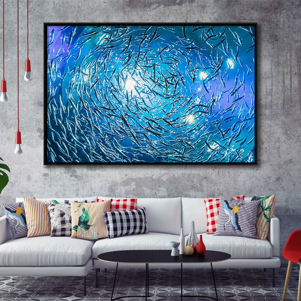 Ocean Underwater, Ocean Framed Canvas Prints Wall Art Decor, Black Floating Frame