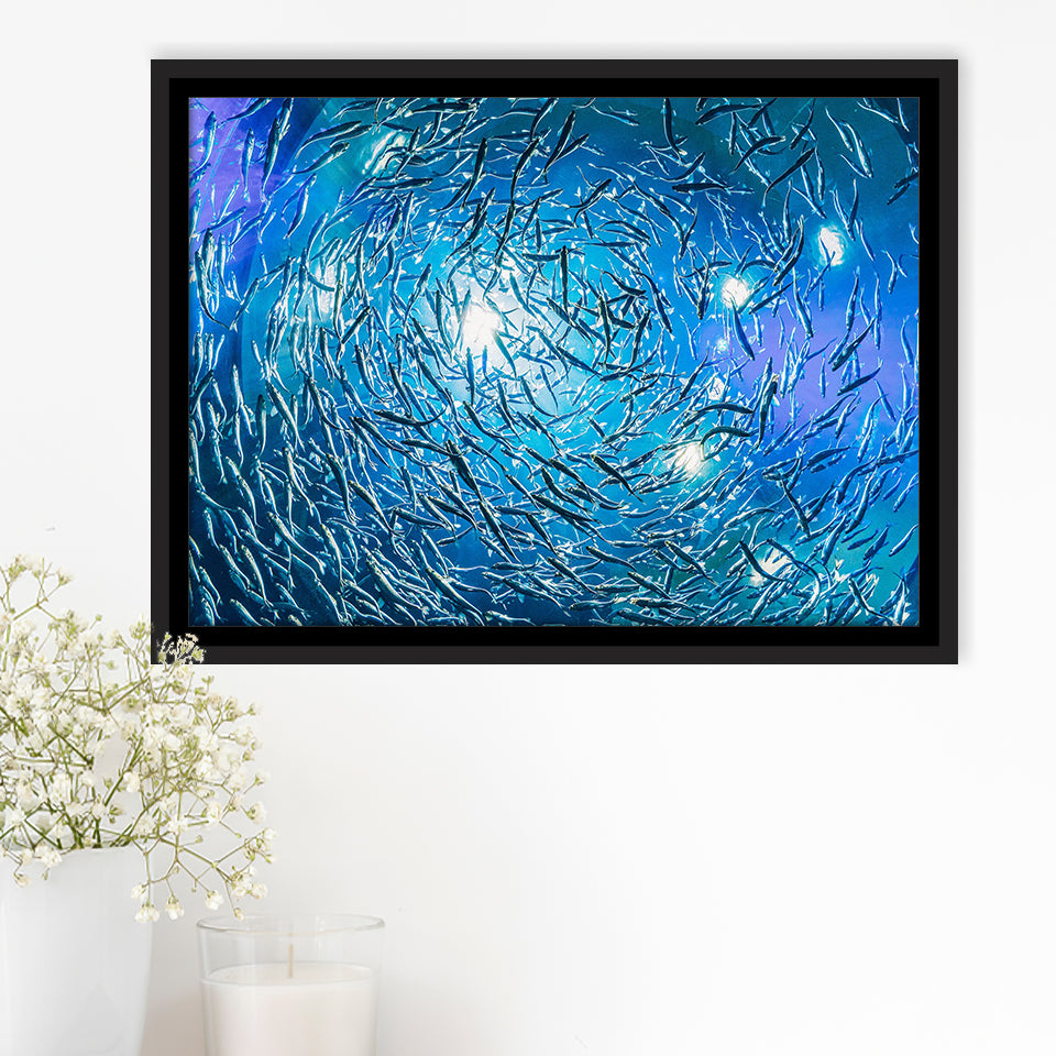 Ocean Underwater, Ocean Framed Canvas Prints Wall Art Decor, Black Floating Frame