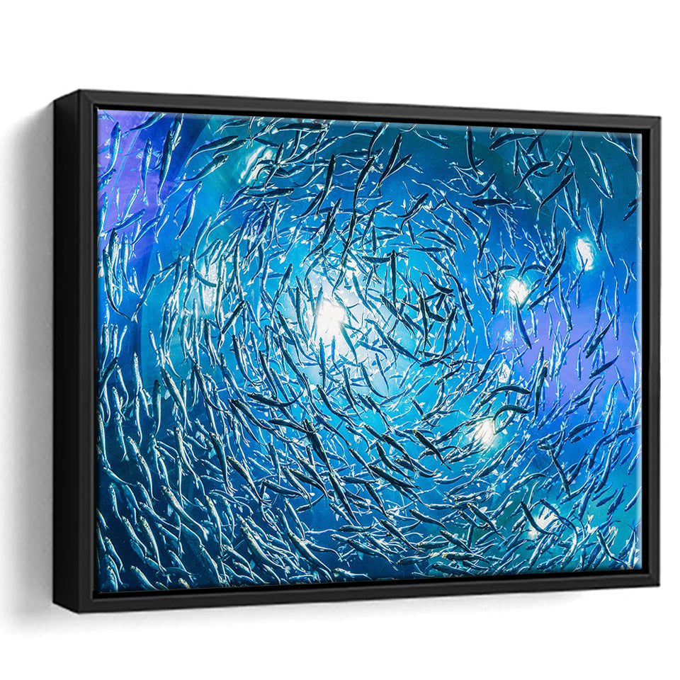 Ocean Underwater, Ocean Framed Canvas Prints Wall Art Decor, Black Floating Frame