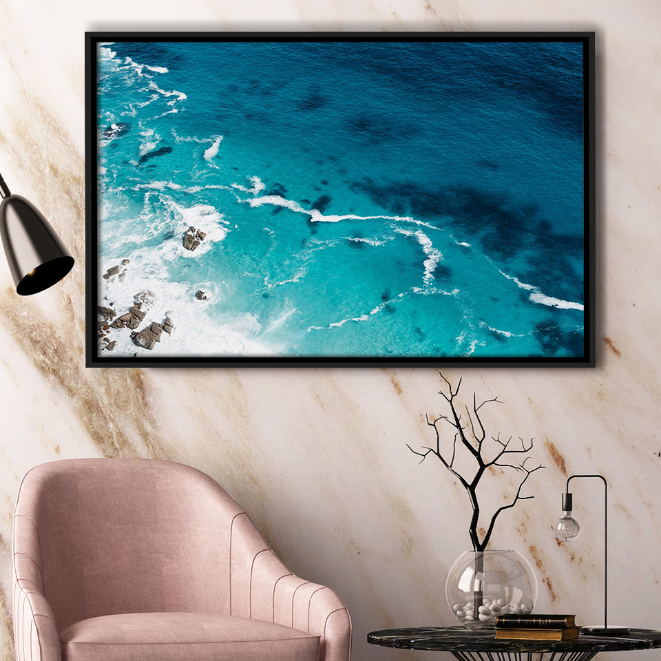 Ocean, Ocean Framed Canvas Prints Wall Art Decor, Black Floating Frame
