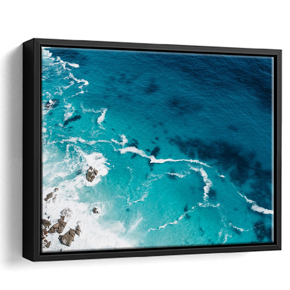 Ocean, Ocean Framed Canvas Prints Wall Art Decor, Black Floating Frame