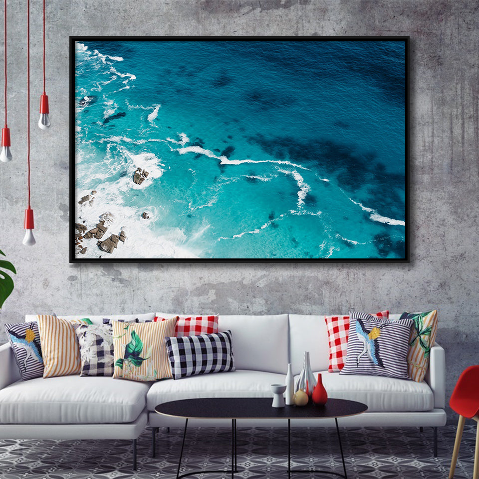 Ocean, Ocean Framed Canvas Prints Wall Art Decor, Black Floating Frame