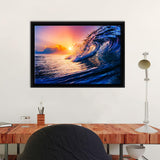 Ocean Wave Sun Orange Yellow Blue Framed Canvas Wall Art - Canvas Prints, Prints For Sale, Painting Canvas,Framed Prints