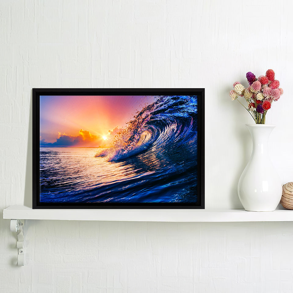 Ocean Wave Sun Orange Yellow Blue Framed Canvas Wall Art - Canvas Prints, Prints For Sale, Painting Canvas,Framed Prints