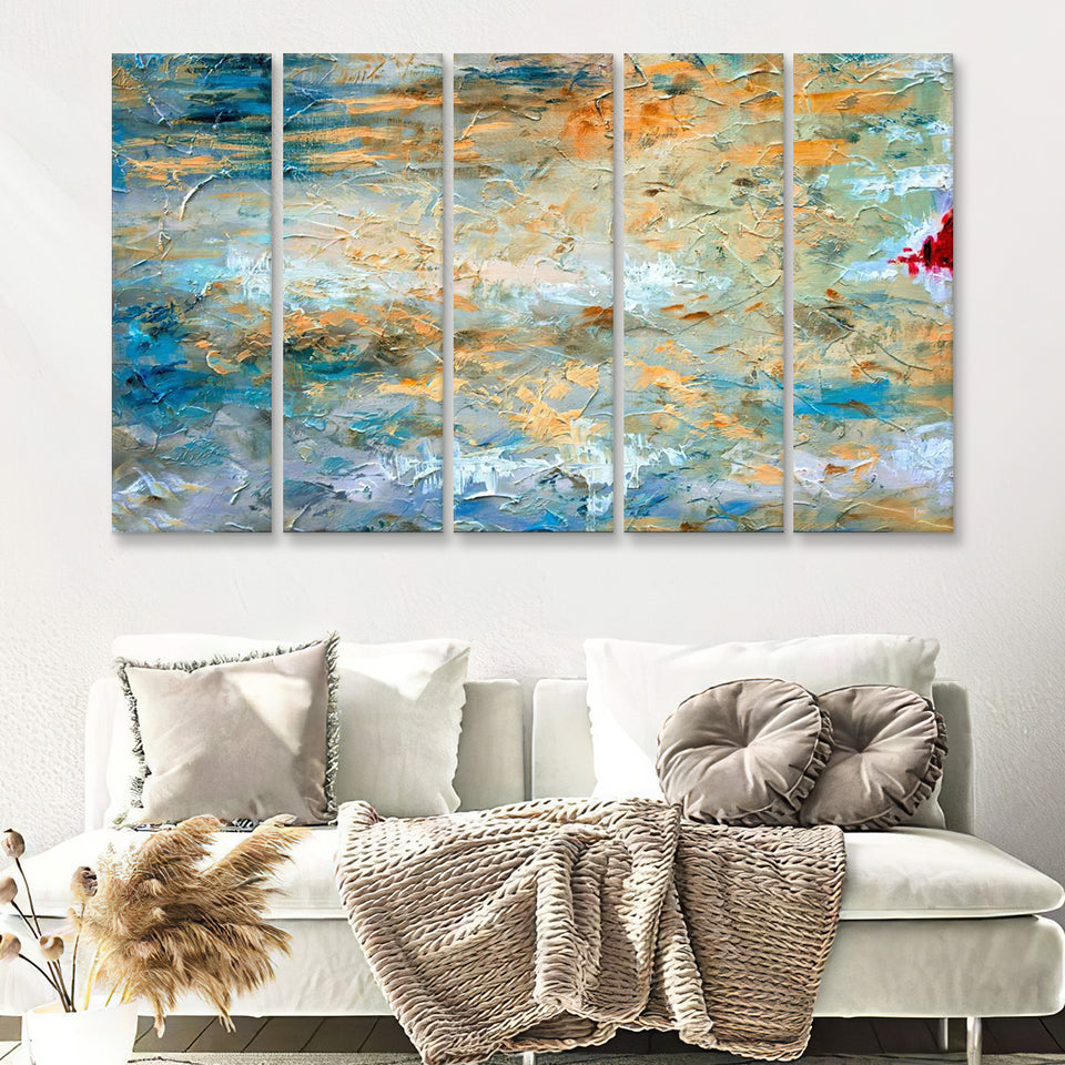 Ocean And Sky Oil Painting Abstraction 5 Pieces Canvas Prints Wall Art - Painting Canvas, Multi Panels, Wall Decor