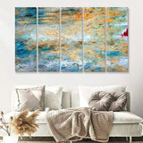Ocean And Sky Oil Painting Abstraction 5 Pieces Canvas Prints Wall Art - Painting Canvas, Multi Panels, Wall Decor