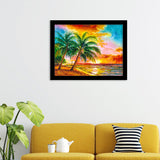 Ocean Beach With Palm Trees Framed Wall Art - Framed Prints, Art Prints, Print for Sale, Painting Prints