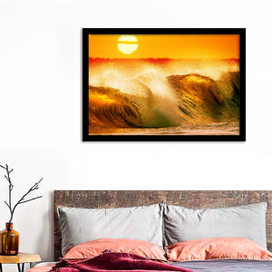 Ocean Waves On A Beach At Sunset Framed Art Prints - Framed Prints, Prints For Sale, Painting Prints,Wall Art Decor