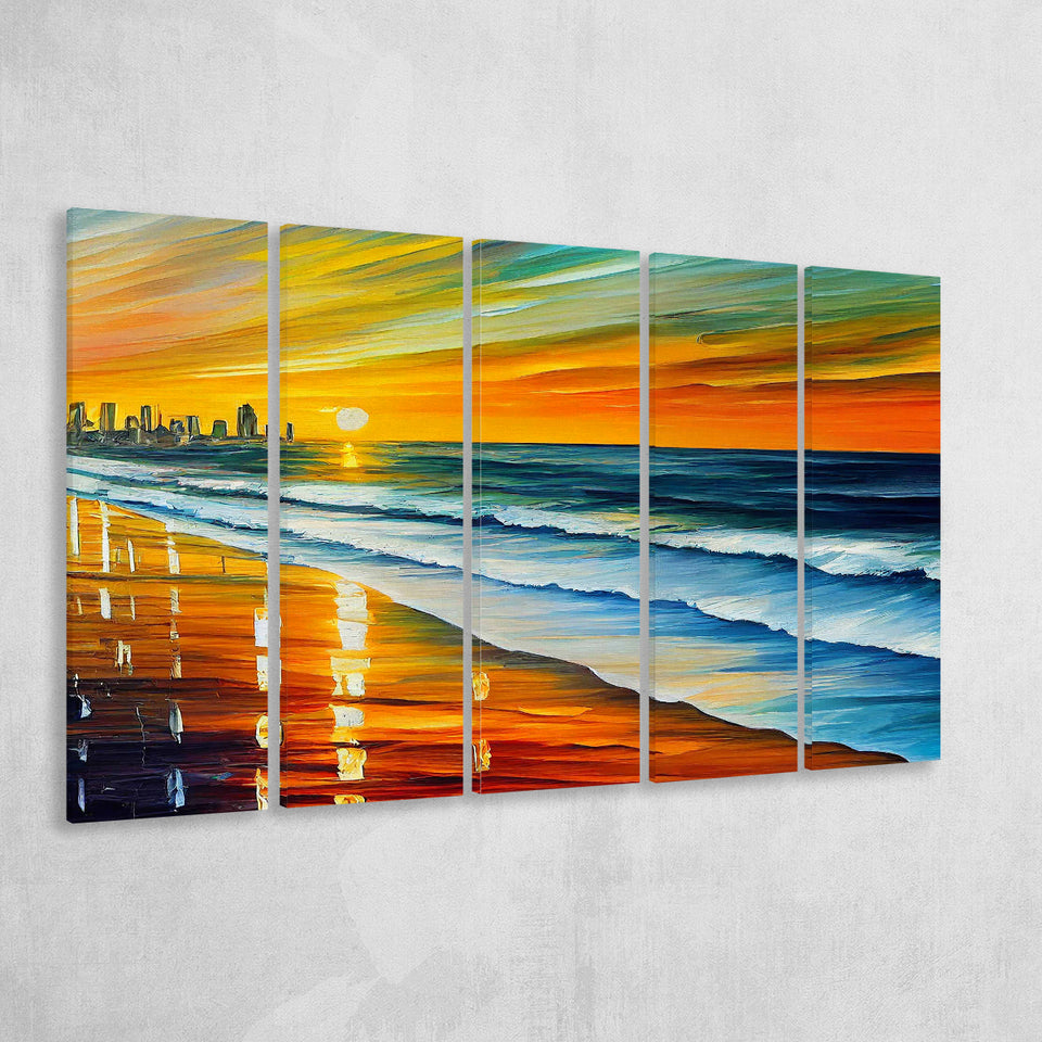 Oceanside California Skyline Oceanside City Painting Wall Art, 5 Pieces B, Multi Panel Canvas Prints Wall Art Decor