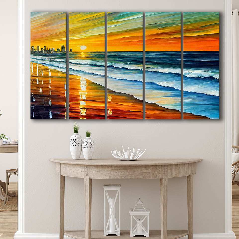 Oceanside California Skyline Oceanside City Painting Wall Art, 5 Pieces B, Multi Panel Canvas Prints Wall Art Decor