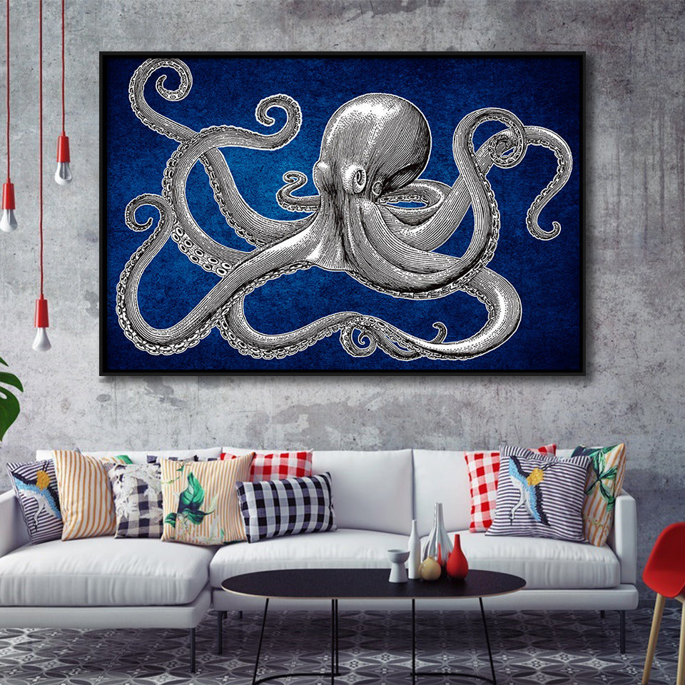 Octopus Wall Art Framed Canvas Prints Wall Art Decor, Framed Picture, Floating Frame