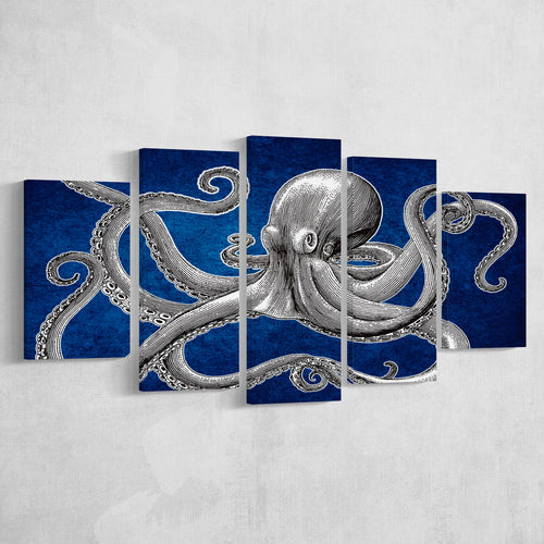 Octopus Wall Art 5 Piece Canvas Prints Wall Art Decor, Multi Panels, Mixed Canvas