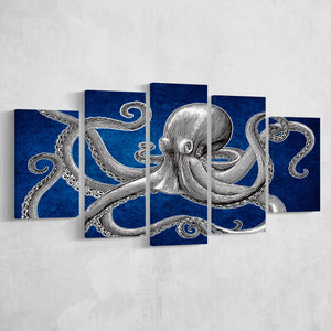 Octopus Wall Art 5 Piece Canvas Prints Wall Art Decor, Multi Panels, Mixed Canvas