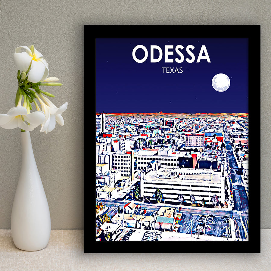 Odessa Texas Art Night Landscape, City Art Print, Framed Art Print Wall Art Home Decor, Framed Picture