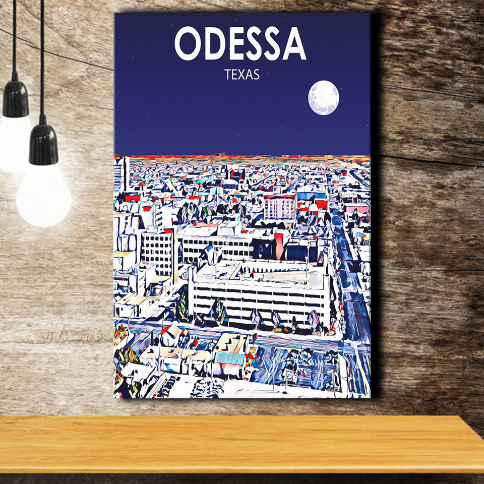 Odessa Texas Art Night Landscape ,City Art Print, Large Canvas, Canvas Print Wall Art Home Decor