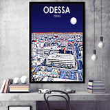 Odessa Texas Art Night Landscape, City Art Print, Framed Art Print Wall Art Home Decor, Framed Picture