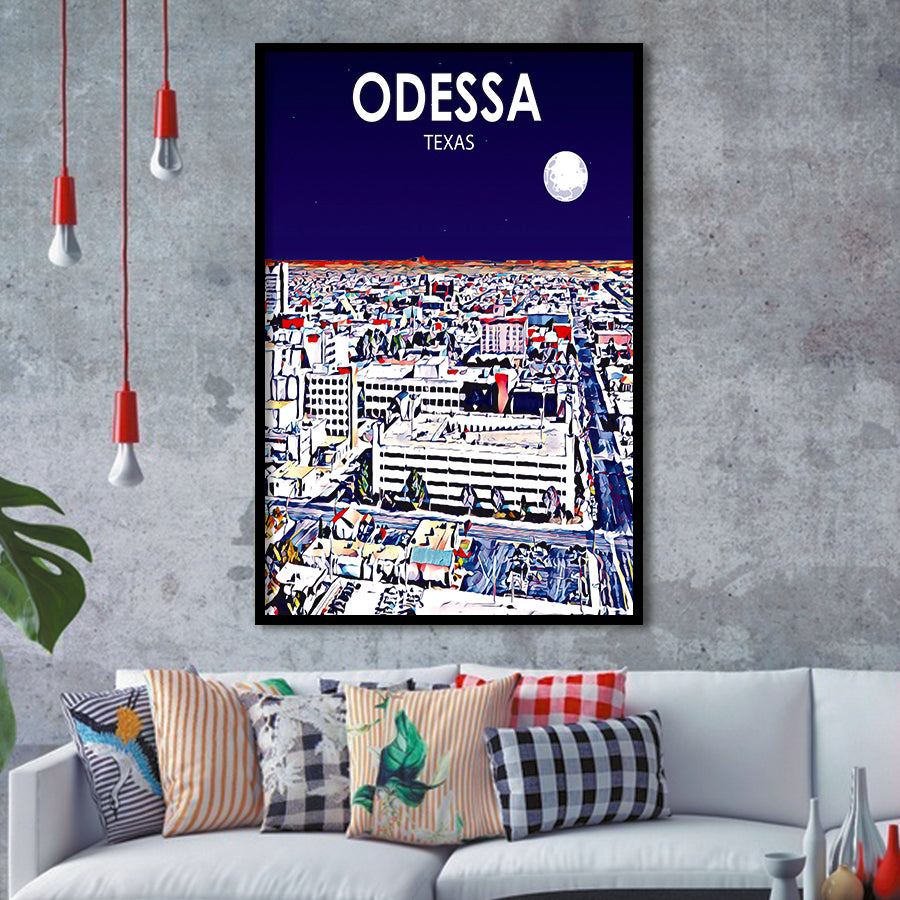 Odessa Texas Art Night Landscape, City Art Print, Framed Art Print Wall Art Home Decor, Framed Picture