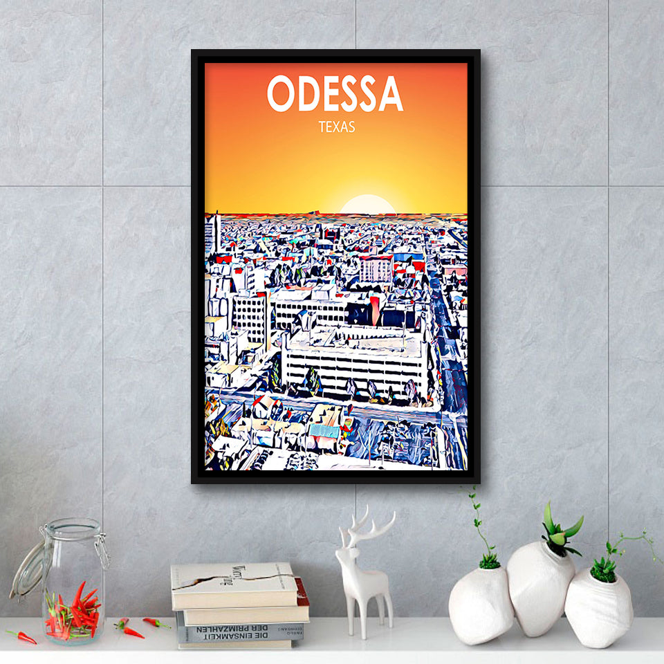 Odessa Texas Art Sunset Landscape, Large Canvas, Framed Canvas Print Wall Art Home Decor, Floating Frame