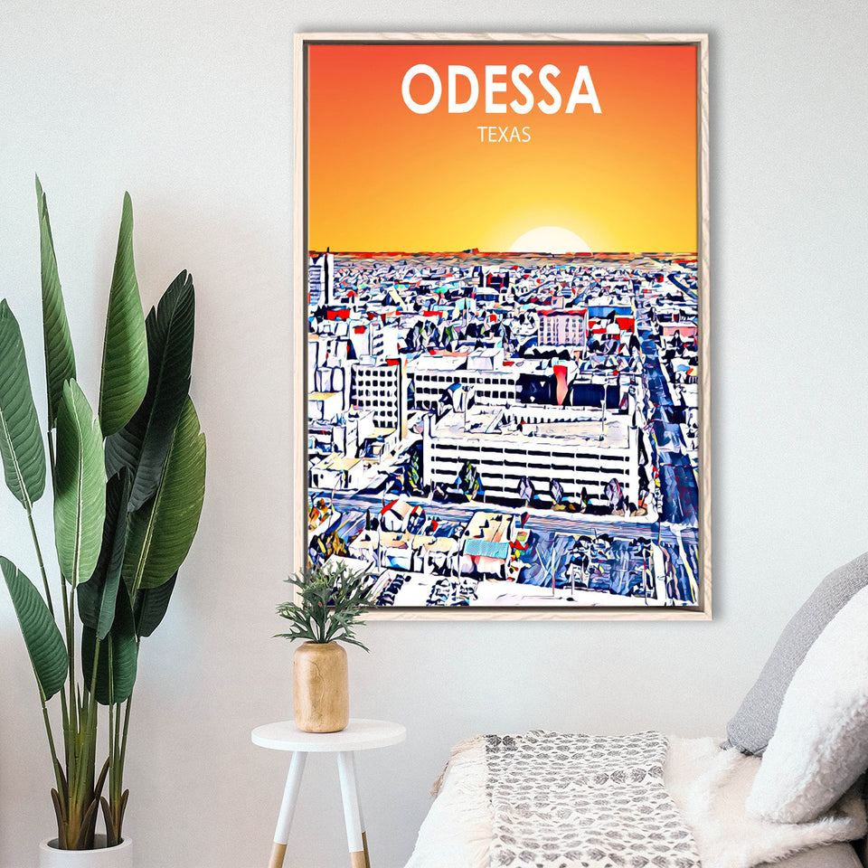 Odessa Texas Art Sunset Landscape, Large Canvas, Framed Canvas Print Wall Art Home Decor, Floating Frame
