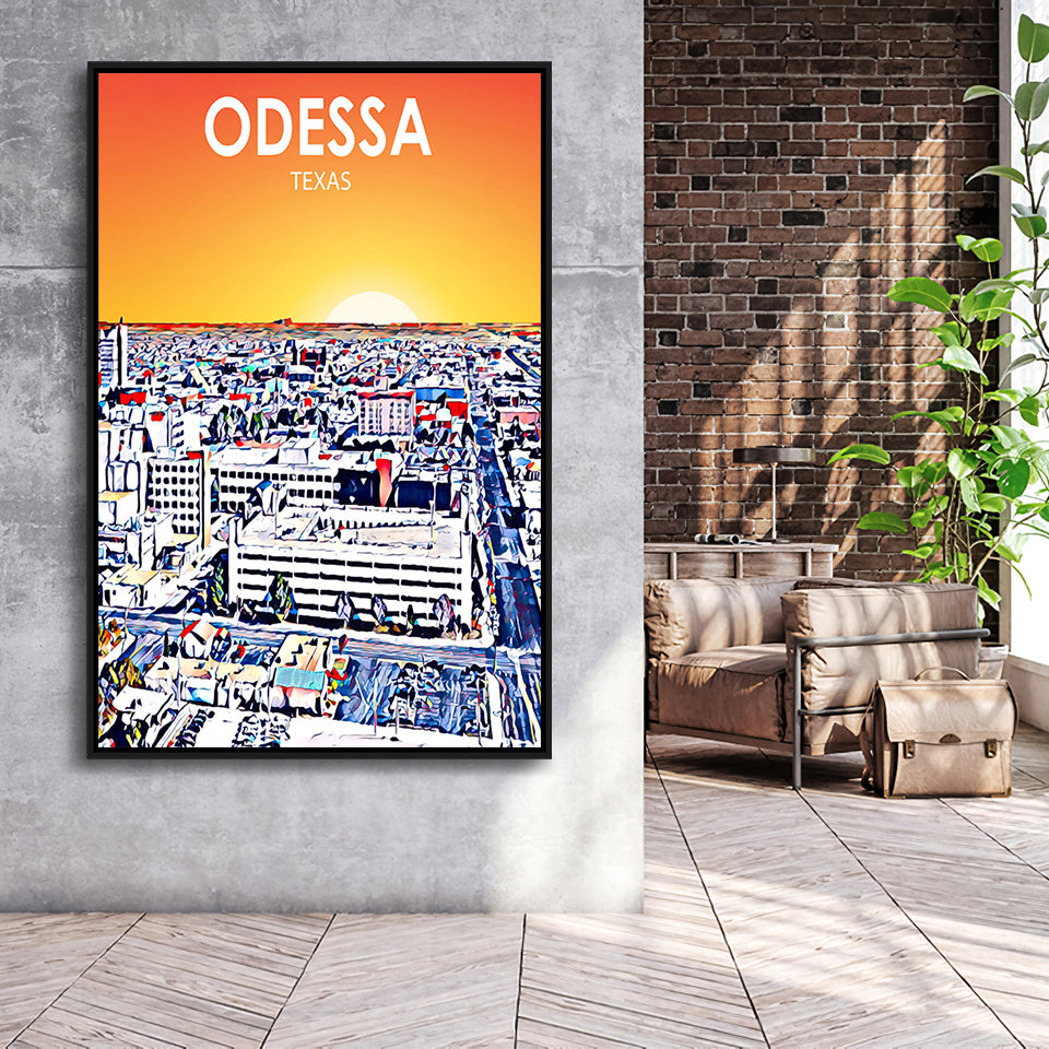 Odessa Texas Art Sunset Landscape, Large Canvas, Framed Canvas Print Wall Art Home Decor, Floating Frame