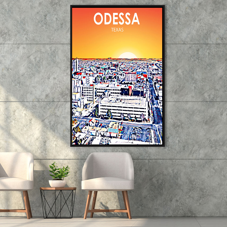 Odessa Texas Art Sunset Landscape, Large Canvas, Framed Canvas Print Wall Art Home Decor, Floating Frame