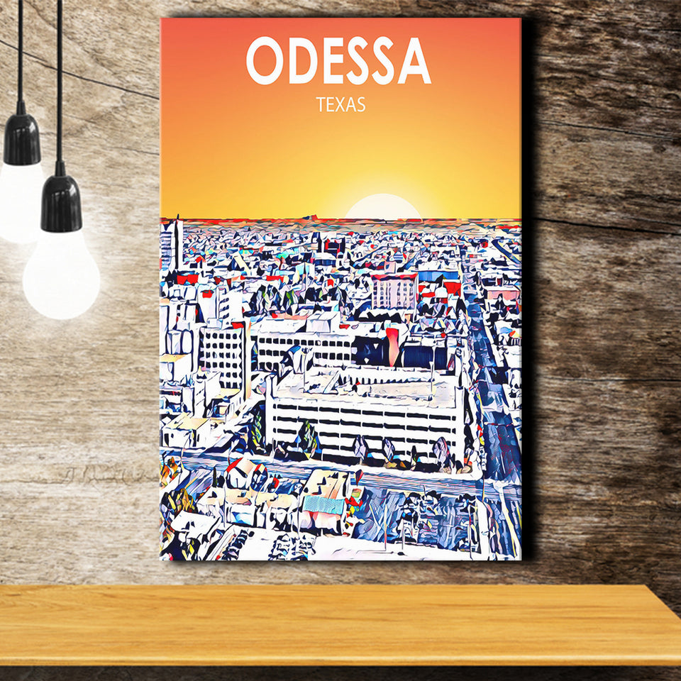 Odessa Texas Art Sunset Landscape ,City Art Print, Large Canvas, Canvas Print Wall Art Home Decor