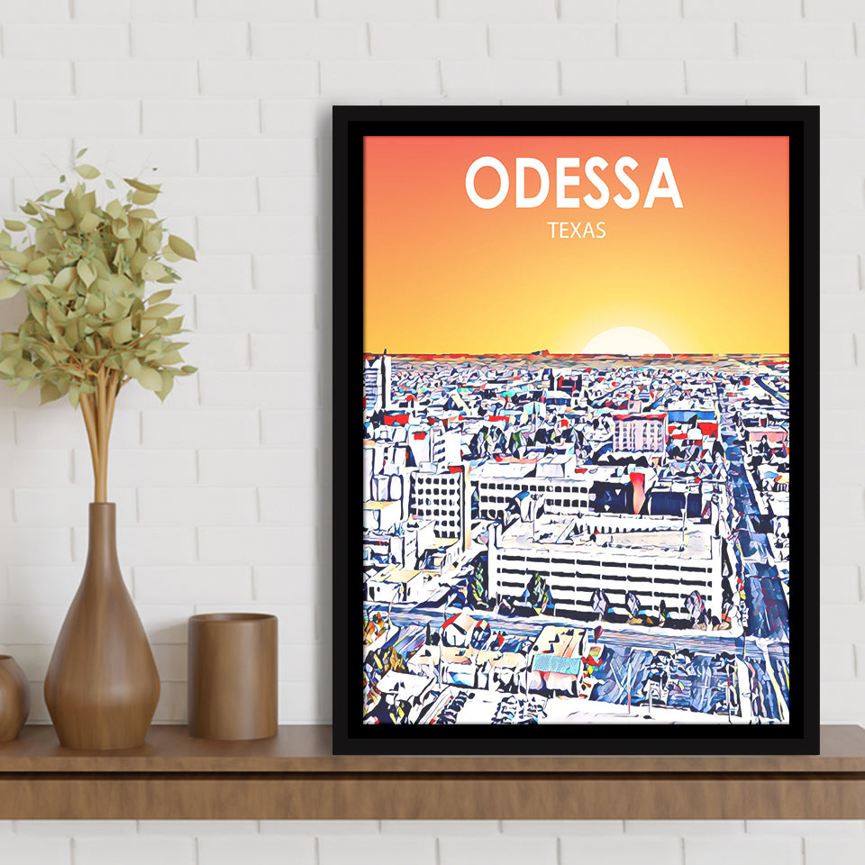 Odessa Texas Art Sunset Landscape, Large Canvas, Framed Canvas Print Wall Art Home Decor, Floating Frame