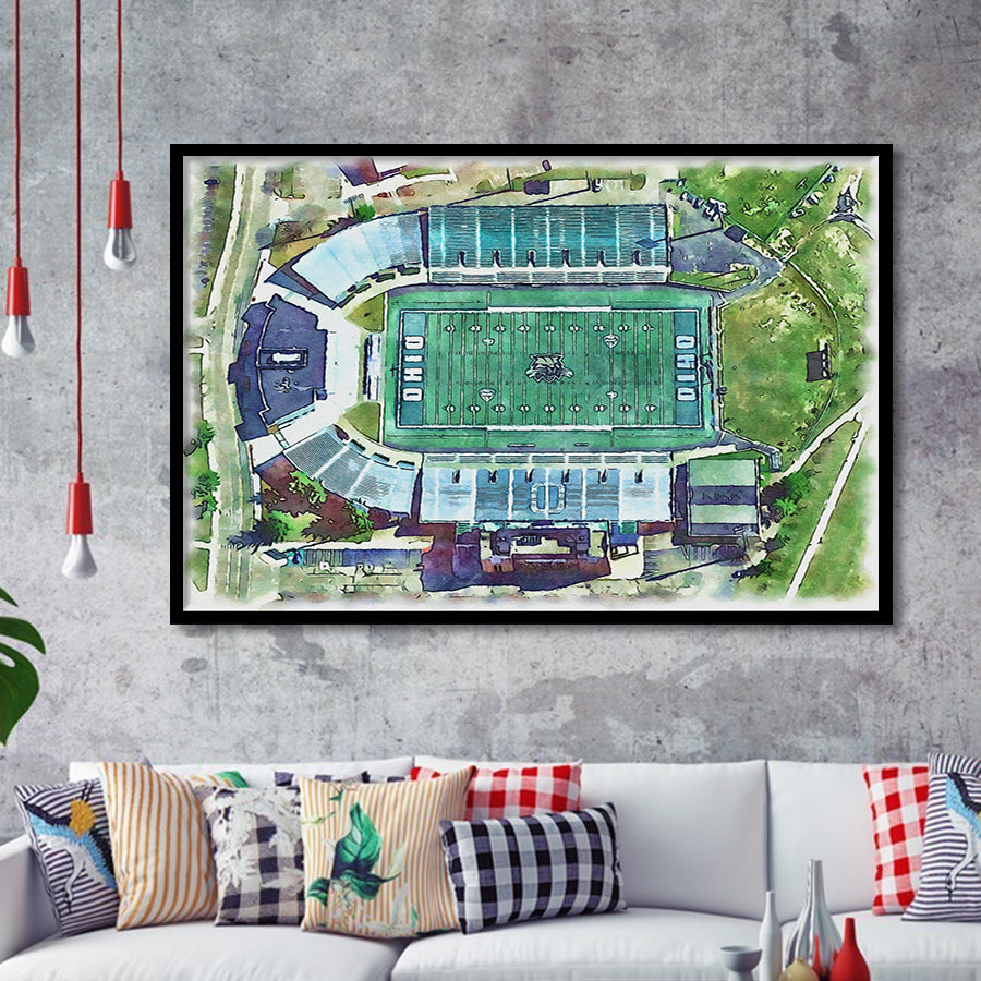 Ohio Bobcats Don Peden Stadium Watercolor, Sport Prints Fan Gift, Framed Art Prints Wall Art Decor