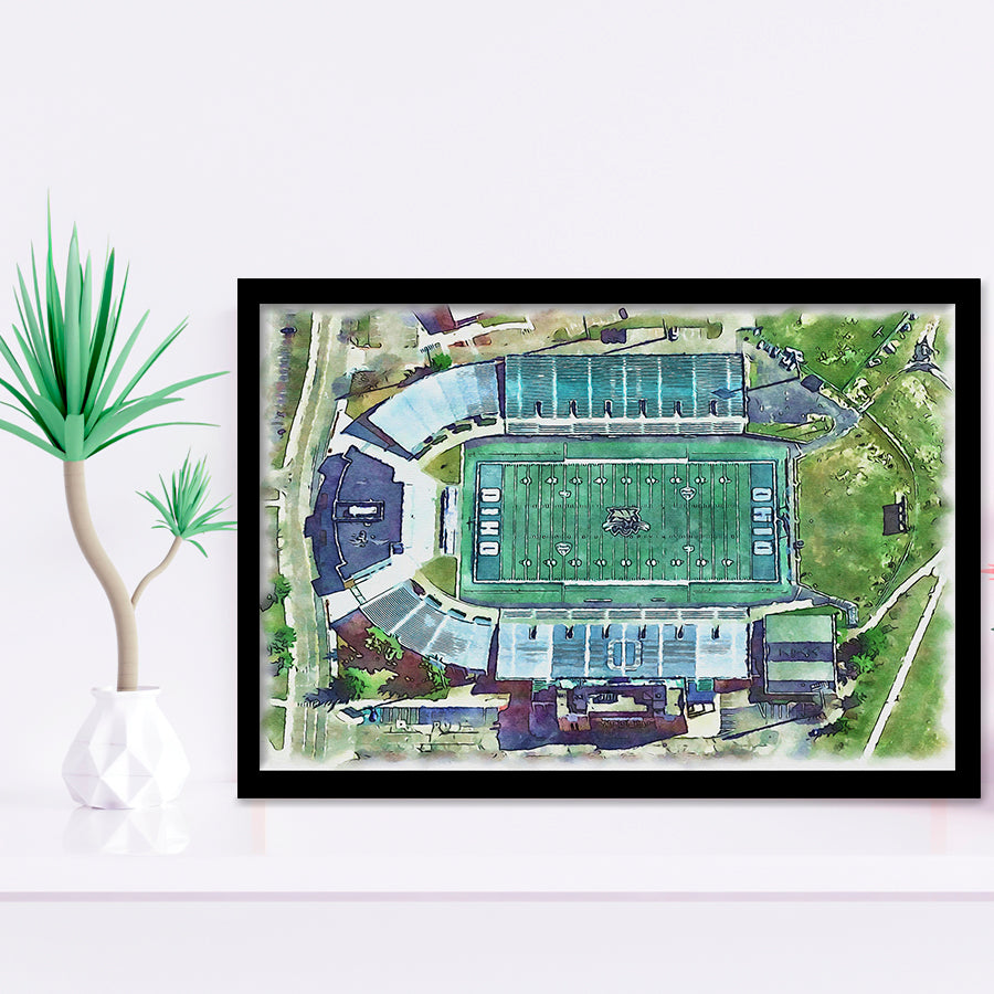 Ohio Bobcats Don Peden Stadium Watercolor, Sport Prints Fan Gift, Framed Art Prints Wall Art Decor