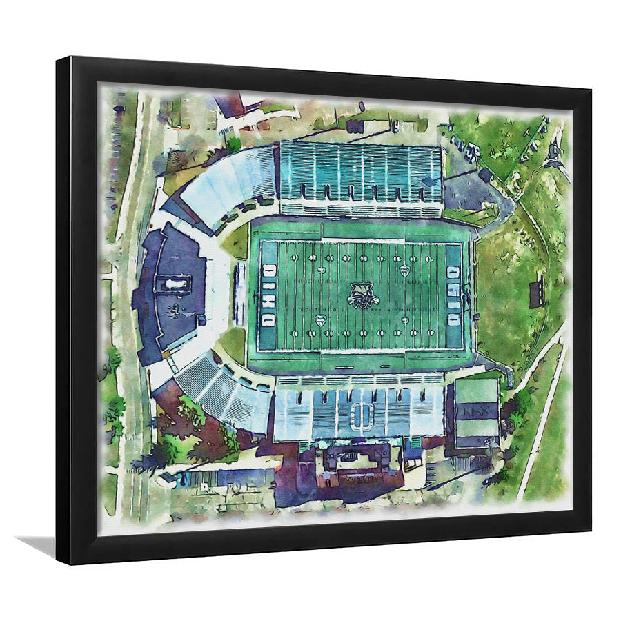 Ohio Bobcats Don Peden Stadium Watercolor, Sport Prints Fan Gift, Framed Art Prints Wall Art Decor