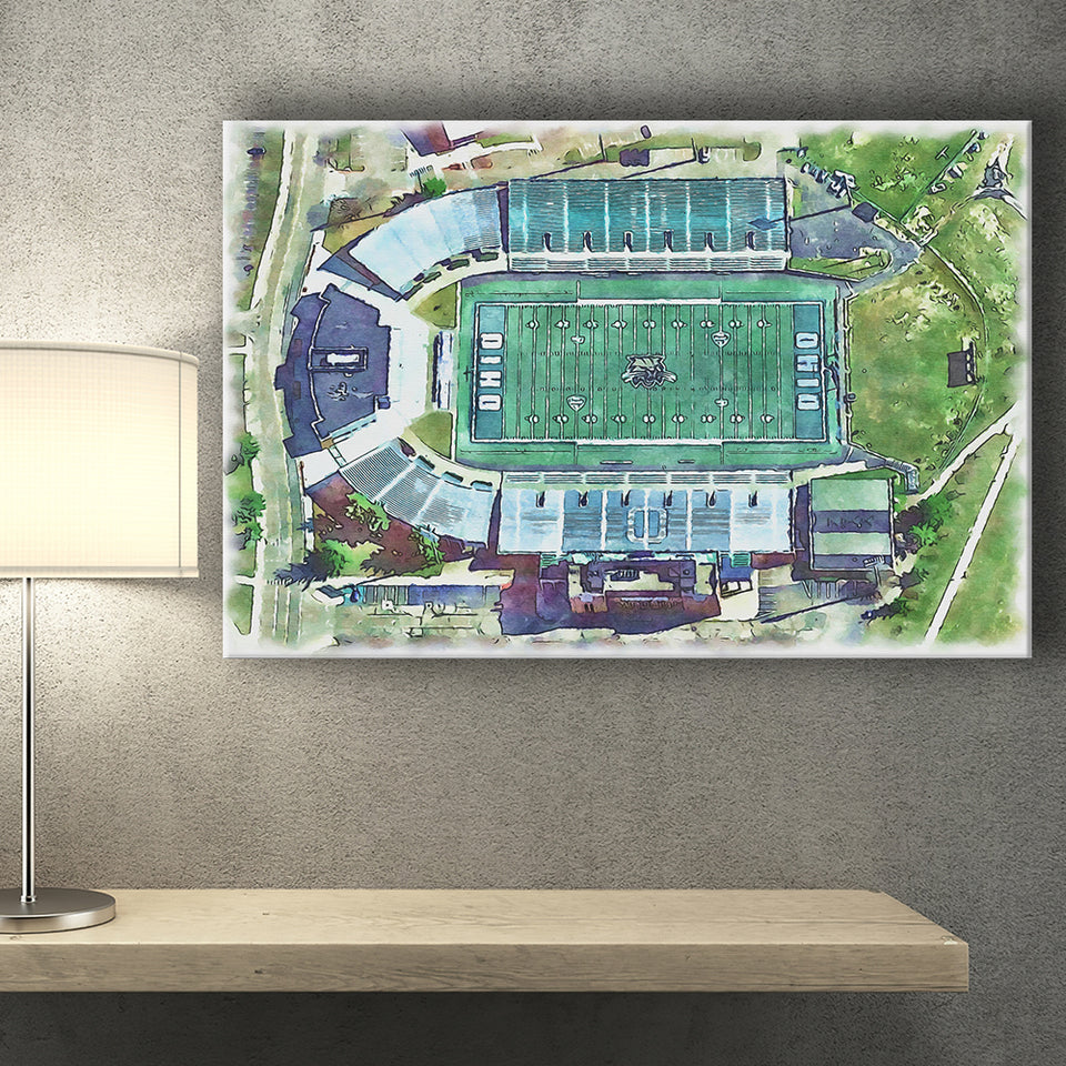 Ohio Bobcats Don Peden Stadium Watercolor, Sport Art Prints Fan Gift, Canvas Prints Wall Art Decor