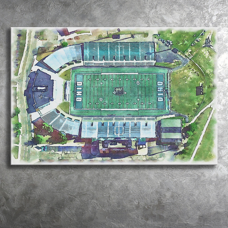 Ohio Bobcats Don Peden Stadium Watercolor, Sport Art Prints Fan Gift, Canvas Prints Wall Art Decor