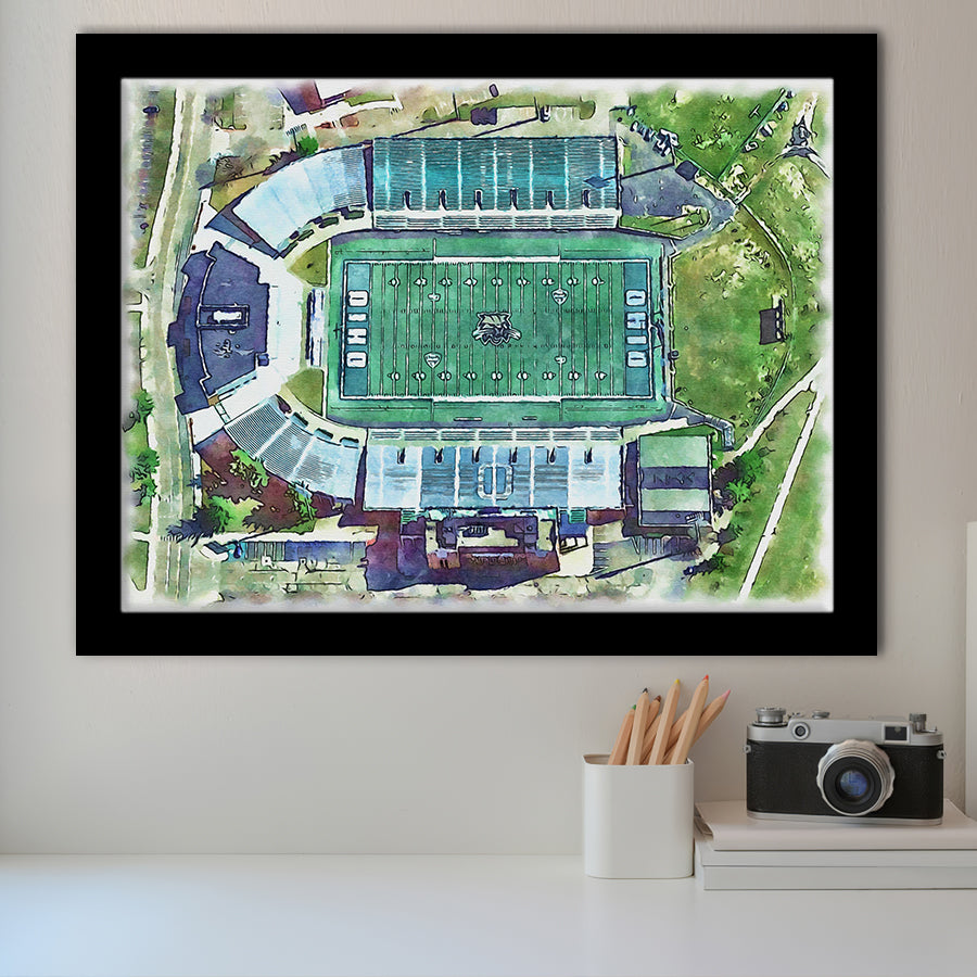 Ohio Bobcats Don Peden Stadium Watercolor, Sport Prints Fan Gift, Framed Art Prints Wall Art Decor