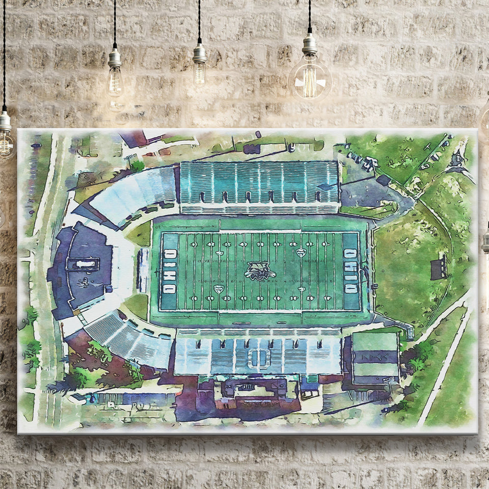 Ohio Bobcats Don Peden Stadium Watercolor, Sport Art Prints Fan Gift, Canvas Prints Wall Art Decor