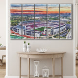 Ohio State Buckeyes Ohio Stadium Watercolor, 5 Pieces B, Multi Panel Canvas Prints Wall Art Decor