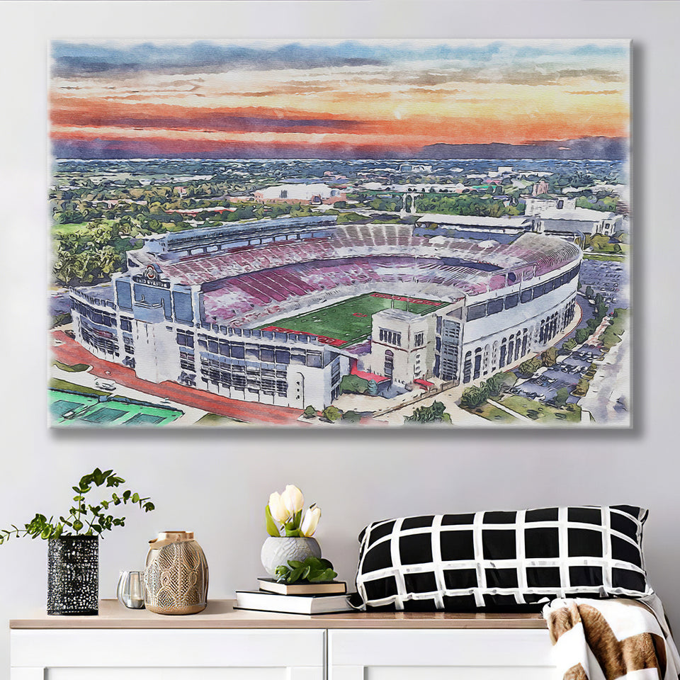 Ohio State Buckeyes Ohio Stadium Watercolor, Sport Art Prints Fan Gift, Canvas Prints Wall Art Decor