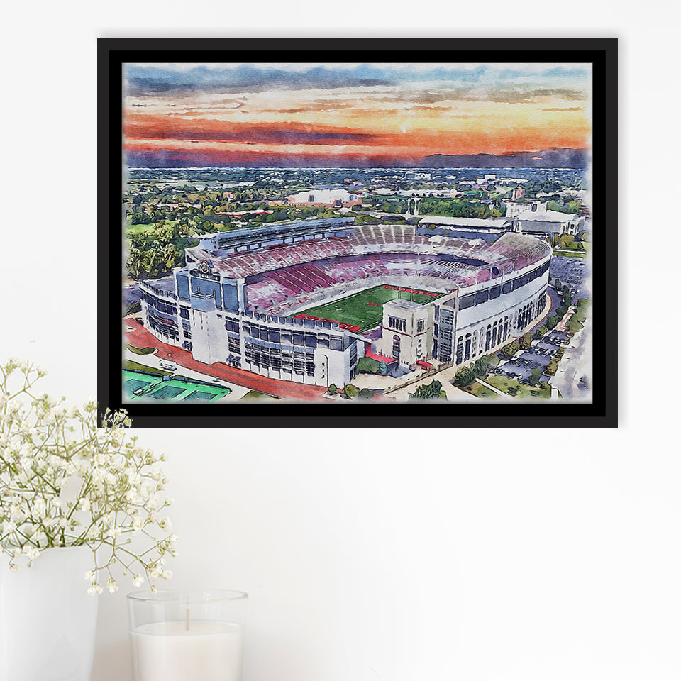 Ohio State Buckeyes Ohio Stadium Watercolor, Sport Art Prints Fan Gift, Framed Canvas Prints Wall Art Decor