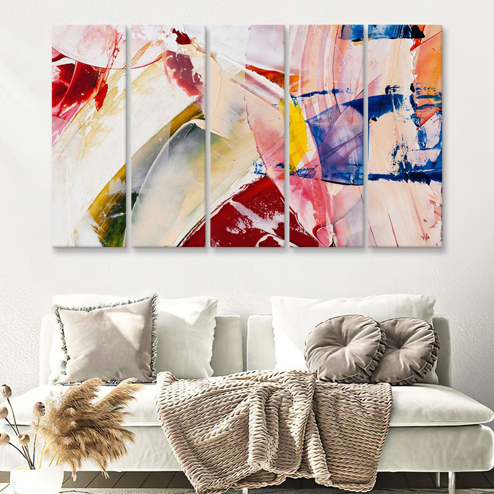 Oil Painting Abstract 5 Piece B Canvas Prints Wall Art Decor - Painting Canvas, Multi Panels