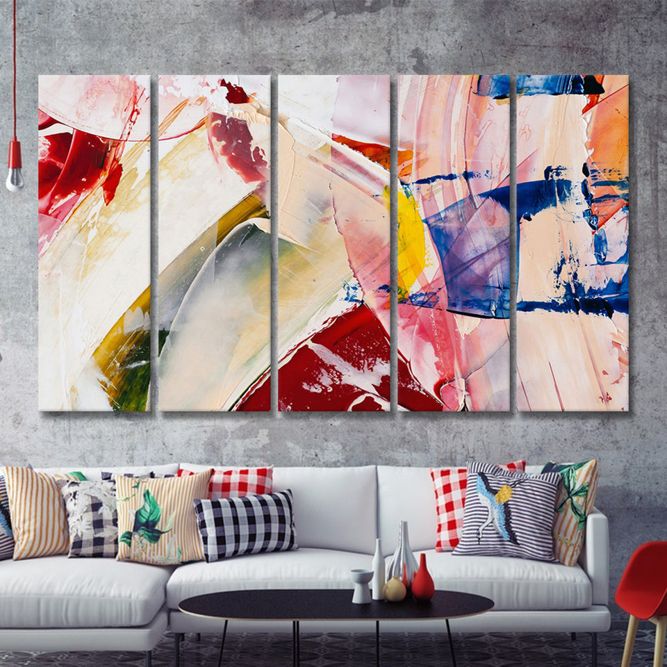 Oil Painting Abstract 5 Piece B Canvas Prints Wall Art Decor - Painting Canvas, Multi Panels