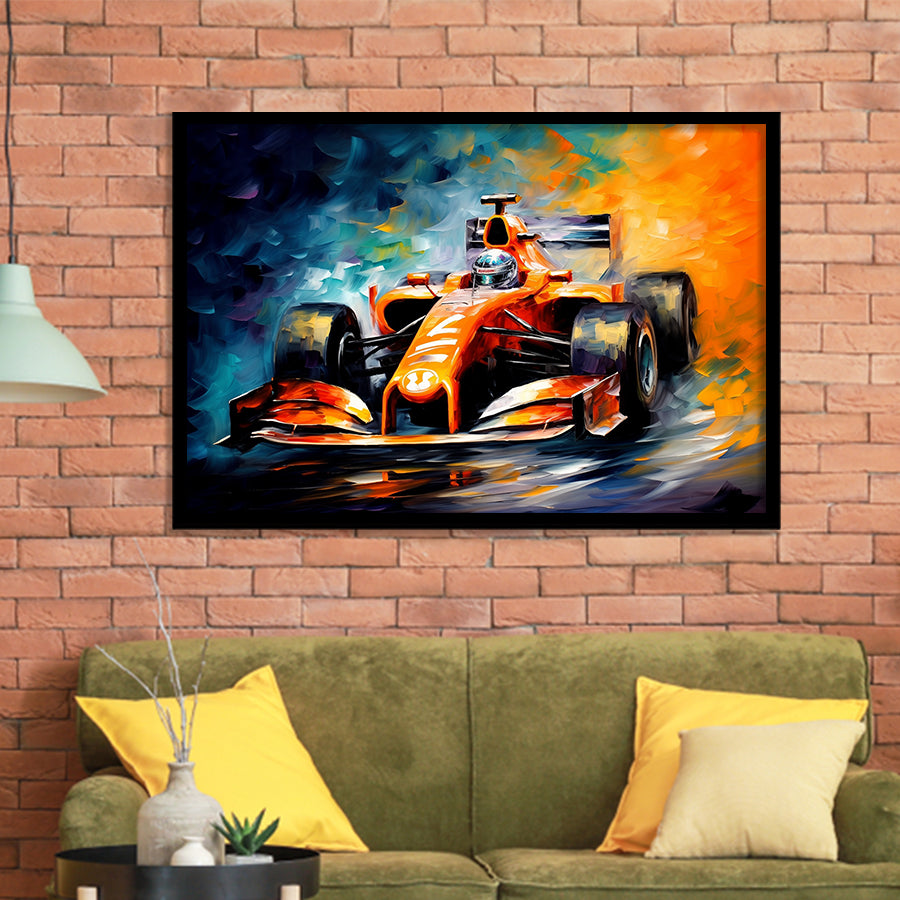 Oil Painting Art Grand Prix Mixed Colorful Framed Art Prints Wall Decor, Framed Painting Art