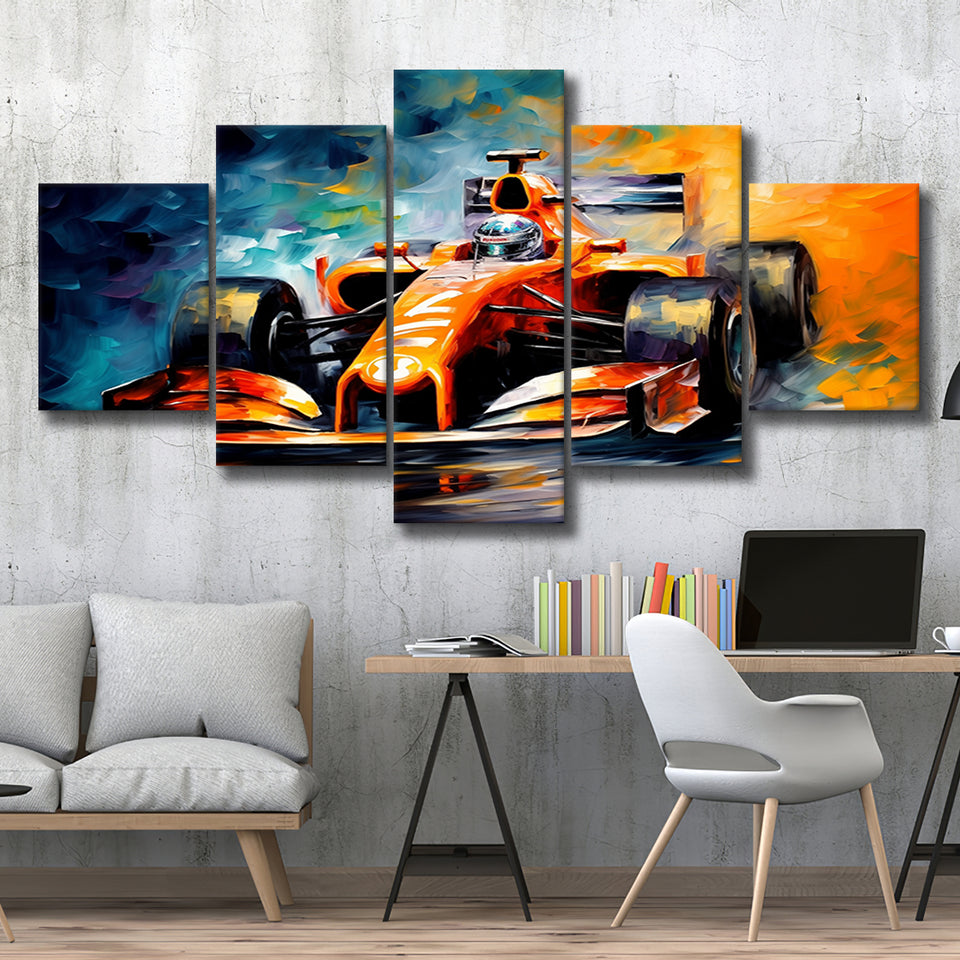 Oil Painting Art Grand Prix Mixed Colorful Mixed 5 Panel Large Canvas Prints Wall Art Decor