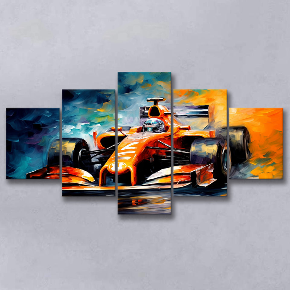 Oil Painting Art Grand Prix Mixed Colorful Mixed 5 Panel Large Canvas Prints Wall Art Decor