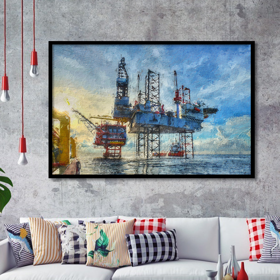 Oil Platform Framed Art Prints Wall Decor - Painting Prints, Framed Picture, Home Decor